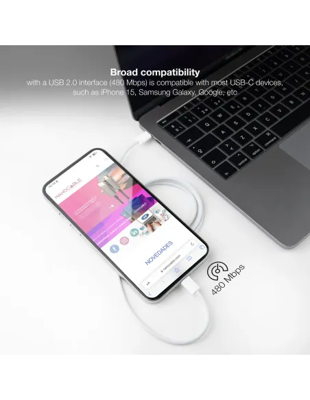 Nanocable Cable USB-C 2.0 60W 3A, USB-C M-USB-C M, Blanco, 1 m