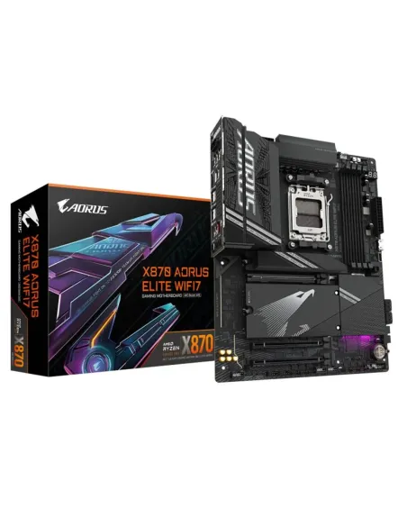 GIGABYTE Placa base X870 A ELITE WIFI7 - Compatible con CPUs AMD Ryzen 9000, VRM de 16+2+2 fases, hasta 8000MHz DDR5 (OC), 4xPCI