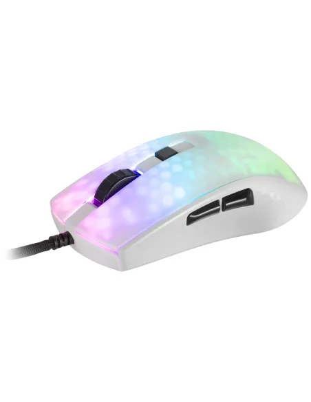 Mars Gaming MMRW, Ratón Gaming RGB Chroma, Estructura Translúcida Ultra-ligera 58 g, 12800 DPI, Switches Mecánicos HUANO, Blanco