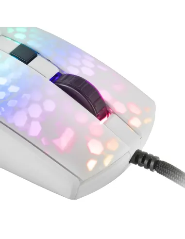 Mars Gaming MMRW, Ratón Gaming RGB Chroma, Estructura Translúcida Ultra-ligera 58 g, 12800 DPI, Switches Mecánicos HUANO, Blanco