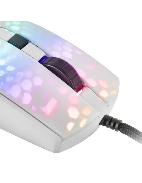 Mars Gaming MMRW, Ratón Gaming RGB Chroma, Estructura Translúcida Ultra-ligera 58 g, 12800 DPI, Switches Mecánicos HUANO, Blanco