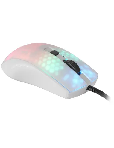 Mars Gaming MMRW, Ratón Gaming RGB Chroma, Estructura Translúcida Ultra-ligera 58 g, 12800 DPI, Switches Mecánicos HUANO, Blanco