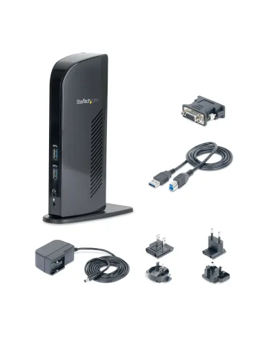 StarTech.com Docking Station USB 3.0 de 2 Monitores para Portátil - HDMI y DVI VGA - Hub Ladrón 6x USB-A - GbE - Audio -