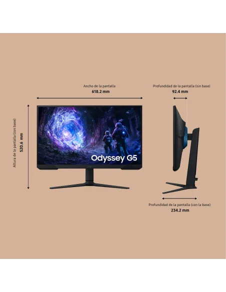Samsung Monitor Gaming 27" Odyssey G5 G5F1 QHD 180Hz Plano