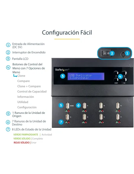 StarTech.com Clonador Autónomo 1 7 para Memorias USB - Copiador de Unidades de Memoria USB - Copia Sector por Sector de Sistema