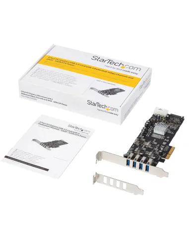 StarTech.com Adaptador Tarjeta PCI Express PCI-E 4 Puertos USB 3.0 UASP 2 Canales de 5Gbps con Alimentación Molex SATA