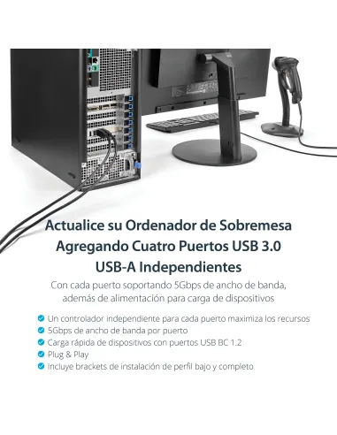 StarTech.com Adaptador Tarjeta PCI Express PCI-E 4 Puertos USB 3.0 UASP 2 Canales de 5Gbps con Alimentación Molex SATA