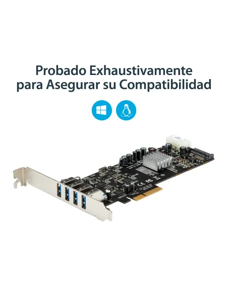 StarTech.com Adaptador Tarjeta PCI Express PCI-E 4 Puertos USB 3.0 UASP 2 Canales de 5Gbps con Alimentación Molex SATA