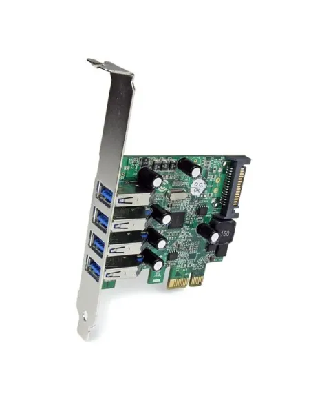 StarTech.com Tarjeta Adaptador PCI Express PCI-E USB 3.0 con UASP de 4 Puertos - Alimentación SATA