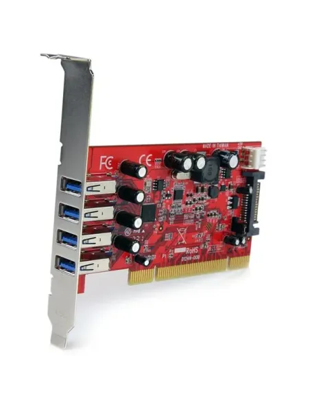 StarTech.com Tarjeta Adaptador PCI USB 3.0 (5Gbps) SuperSpeed 4 Puertos Con Alimentación SATA LP4 - Hub Concentrador Interno -