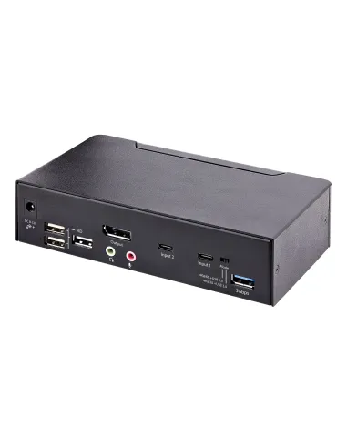 StarTech.com Switch Conmutador KVM USB C Tipo C, KVM de 2 puertos DisplayPort con Vídeo UHD HDR de 4K 60Hz, Audio de 3,5mm, Hub