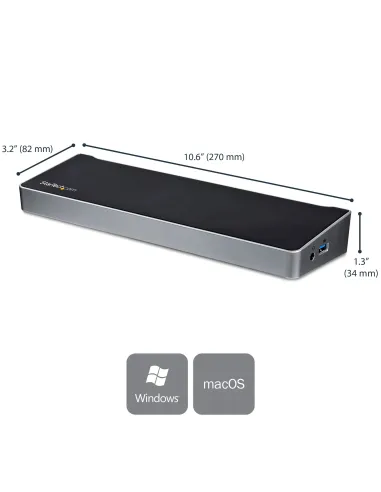 StarTech.com Dock USB-C para 3 Monitores 4K con 5 Puertos USB 3.2 5Gbps - HDMI y DisplayPort - Mac y Windows - Docking Station