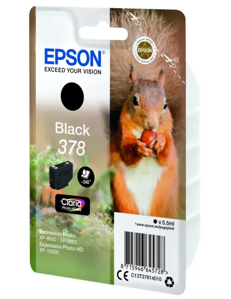 Epson Squirrel Singlepack Black 378 Claria Photo HD Ink