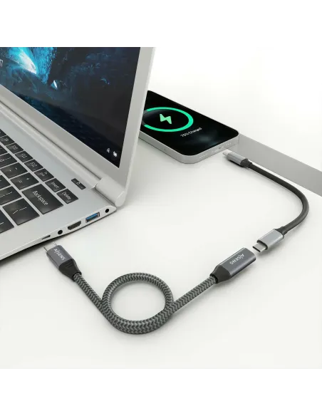 AISENS Cable USB 3.2 Gen2x2 Aluminio 20Gbps 8K@30Hz 5A 100W, Tipo USB-C M-USB-C H, Gris, 1.5 m