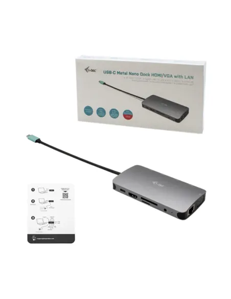 i-tec Metal USB-C Nano Dock HDMI VGA with LAN + Universal Charger 77 W
