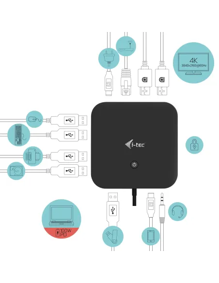i-tec USB-C Dual Display Docking Station with Power Delivery 100 W + Universal Charger 100 W