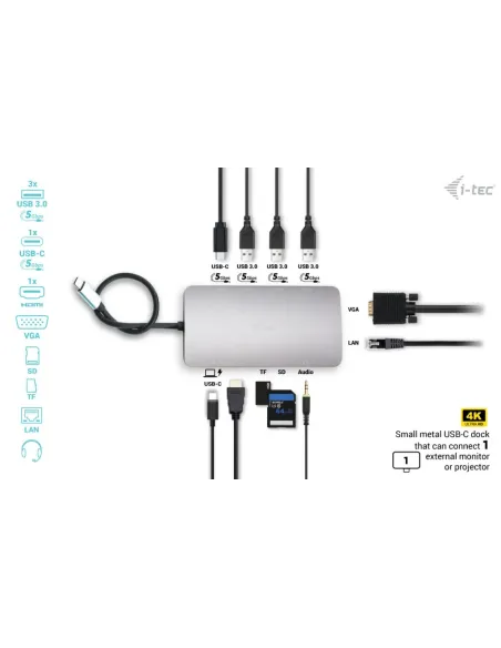i-tec Metal USB-C Travel Nano Dock HDMI VGA with LAN + Power Delivery 100 W