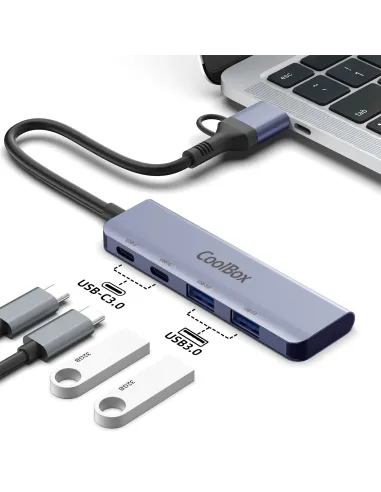 CoolBox HUB4 LITE USB-C A 4 PUERTOS 2USB-C Y 2USB-A 3.2 GEN1 ALUMINIO