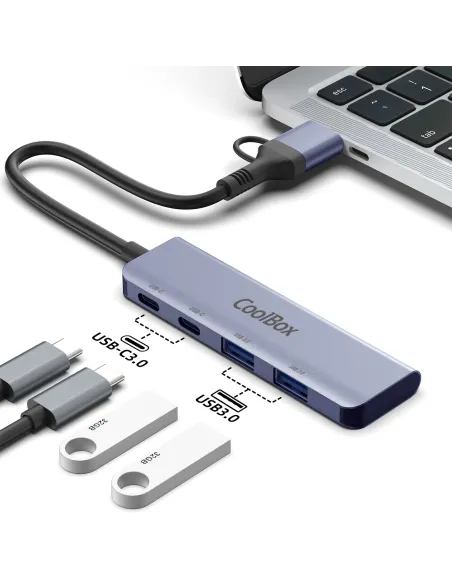 CoolBox HUB4 LITE USB-C A 4 PUERTOS 2USB-C Y 2USB-A 3.2 GEN1 ALUMINIO