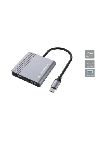 Conceptronic DONN13G base para portátil y replicador de puertos Alámbrico USB 3.2 Gen 1 (3.1 Gen 1) Type-C Gris