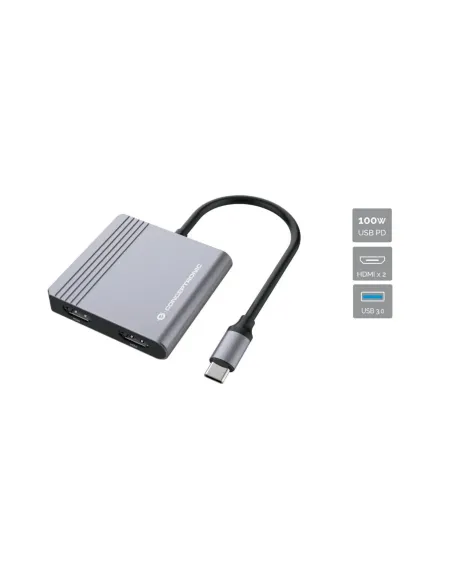 Conceptronic DONN13G base para portátil y replicador de puertos Alámbrico USB 3.2 Gen 1 (3.1 Gen 1) Type-C Gris