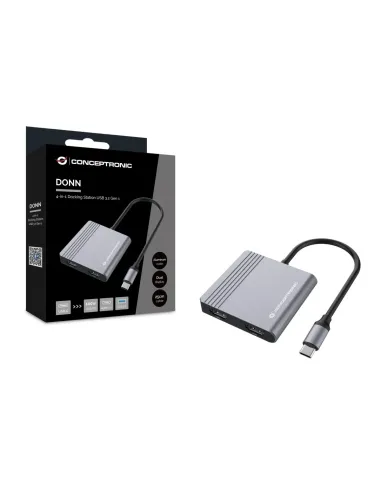 Conceptronic DONN13G base para portátil y replicador de puertos Alámbrico USB 3.2 Gen 1 (3.1 Gen 1) Type-C Gris