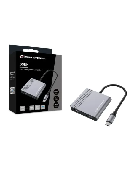 Conceptronic DONN13G base para portátil y replicador de puertos Alámbrico USB 3.2 Gen 1 (3.1 Gen 1) Type-C Gris