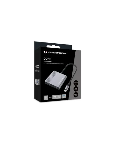 Conceptronic DONN13G base para portátil y replicador de puertos Alámbrico USB 3.2 Gen 1 (3.1 Gen 1) Type-C Gris