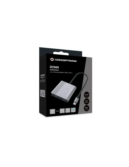 Conceptronic DONN13G base para portátil y replicador de puertos Alámbrico USB 3.2 Gen 1 (3.1 Gen 1) Type-C Gris