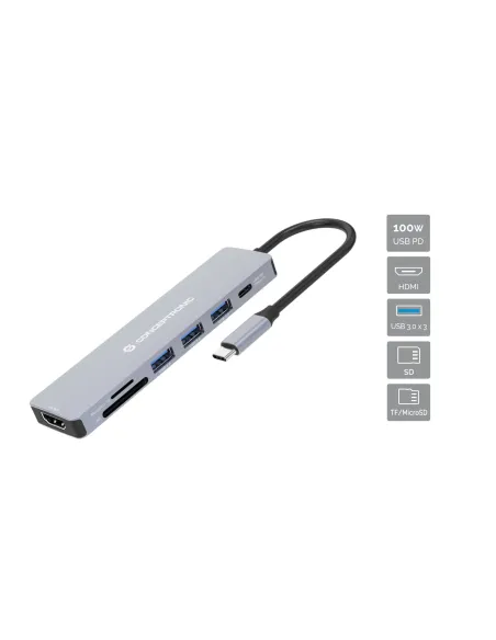 Conceptronic DONN19G base para portátil y replicador de puertos Alámbrico USB 3.2 Gen 1 (3.1 Gen 1) Type-C Gris
