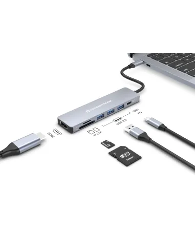 Conceptronic DONN19G base para portátil y replicador de puertos Alámbrico USB 3.2 Gen 1 (3.1 Gen 1) Type-C Gris