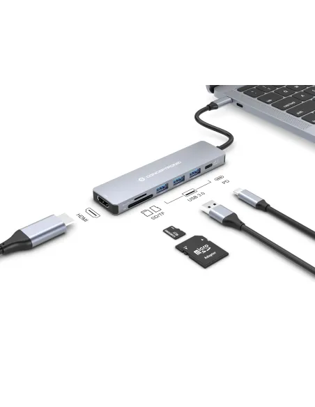 Conceptronic DONN19G base para portátil y replicador de puertos Alámbrico USB 3.2 Gen 1 (3.1 Gen 1) Type-C Gris