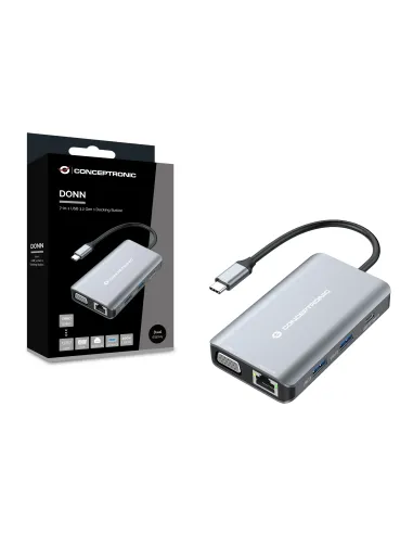 Conceptronic DONN21G base para portátil y replicador de puertos Alámbrico USB 3.2 Gen 1 (3.1 Gen 1) Type-C Gris