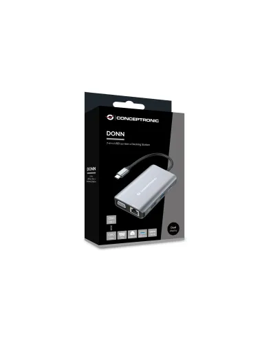 Conceptronic DONN21G base para portátil y replicador de puertos Alámbrico USB 3.2 Gen 1 (3.1 Gen 1) Type-C Gris