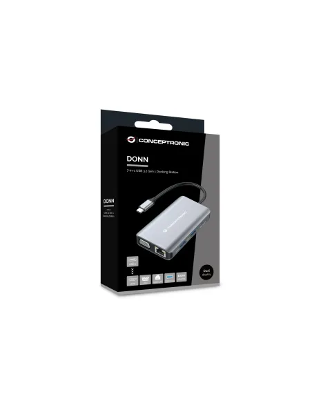 Conceptronic DONN21G base para portátil y replicador de puertos Alámbrico USB 3.2 Gen 1 (3.1 Gen 1) Type-C Gris