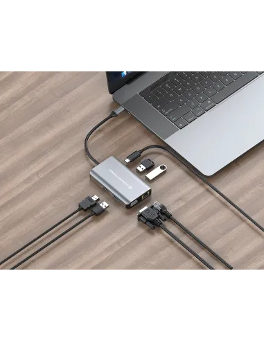 Conceptronic DONN21G base para portátil y replicador de puertos Alámbrico USB 3.2 Gen 1 (3.1 Gen 1) Type-C Gris