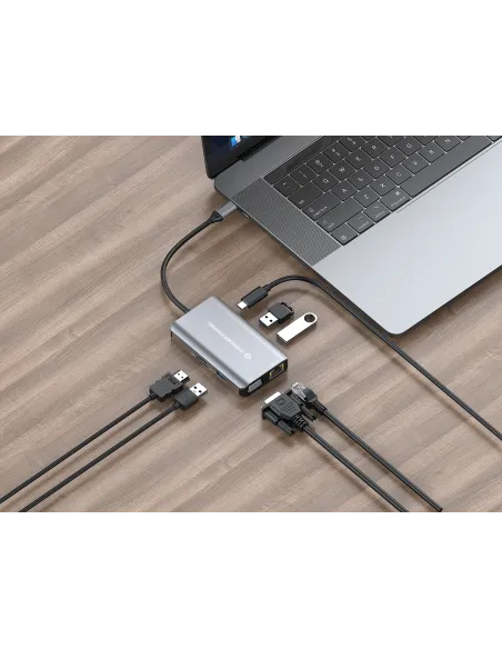 Conceptronic DONN21G base para portátil y replicador de puertos Alámbrico USB 3.2 Gen 1 (3.1 Gen 1) Type-C Gris