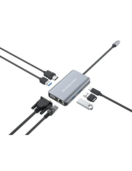 Conceptronic DONN21G base para portátil y replicador de puertos Alámbrico USB 3.2 Gen 1 (3.1 Gen 1) Type-C Gris