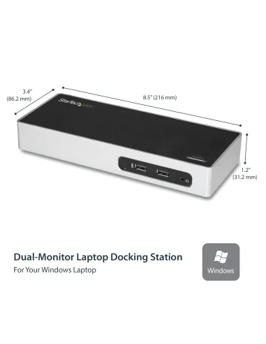 StarTech.com Replicador de Puertos USB 3.0 - Docking Station de Portátil para Dos Pantallas con Vídeo HDMI & DVI VGA - Ladrón