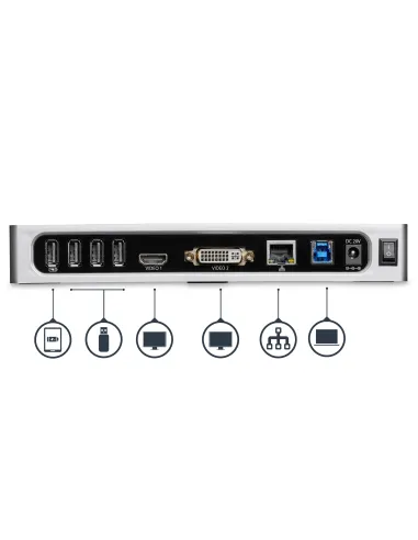 StarTech.com Replicador de Puertos USB 3.0 - Docking Station de Portátil para Dos Pantallas con Vídeo HDMI & DVI VGA - Ladrón