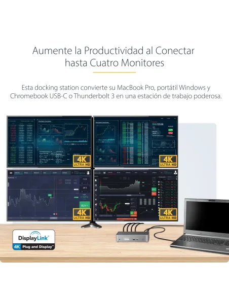 StarTech.com Mini Docking Station USB-C - Replicador de Puertos para 4 Monitores DisplayPort y HDMI 4K 60Hz - con PD de 100W -