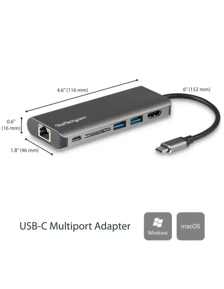 StarTech.com Docking Station para Ordenadores Portátiles USB-C - Replicador de Puertos USB Tipo C HDMI Red Ethernet Lector SD -