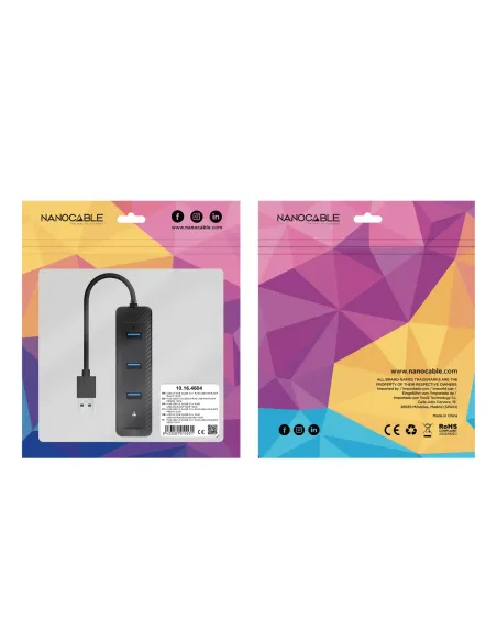 Nanocable Hub USB-A 3.0 a 3xUSB-A 3.0 + RJ45, USB-A M- USB-A M-RJ45 H, Negro, 15 cm