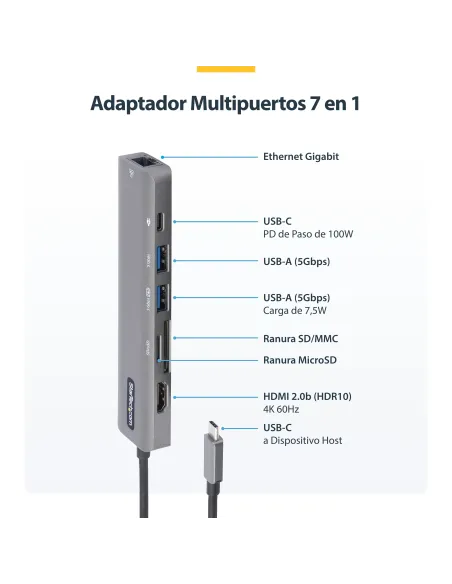 StarTech.com Adaptador Multipuertos USB C - Docking Station USB Tipo C a HDMI 2.0 4K 60Hz - Entrega de Alimentación 100W