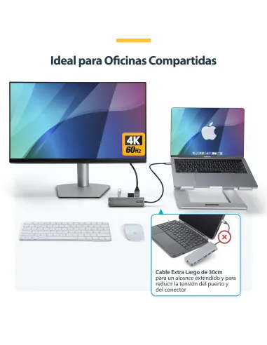StarTech.com Adaptador Multipuertos USB C - Docking Station USB Tipo C a HDMI 2.0 4K 60Hz - Entrega de Alimentación 100W