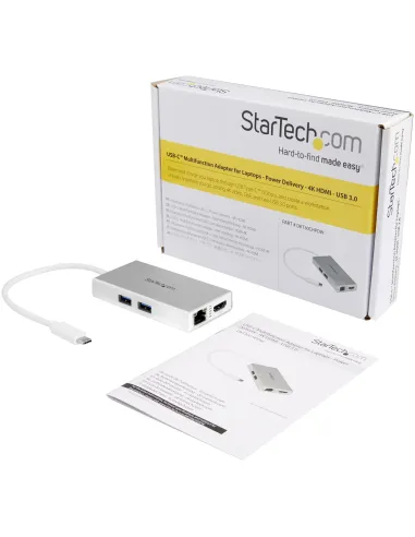 StarTech.com Adaptador Multipuertos USB-C - Docking Station Portátil USB-C 4K HDMI - Entrega de Potencia 60W - GbE - Hub 2x