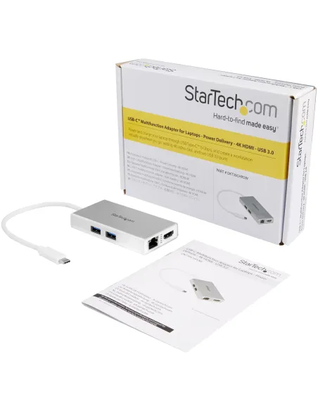 StarTech.com Adaptador Multipuertos USB-C - Docking Station Portátil USB-C 4K HDMI - Entrega de Potencia 60W - GbE - Hub 2x