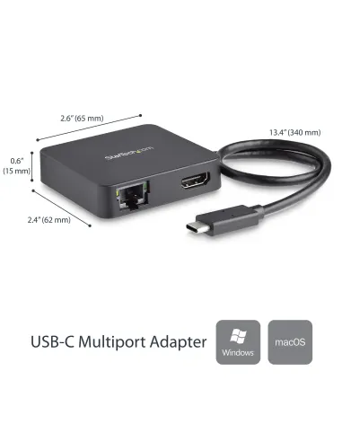 StarTech.com Adaptador Multipuertos USB C - Mini Dock Portátil USB-C 4K HDMI - Gigabit Ethernet - Hub USB 3.0 (1x USB-A 1x