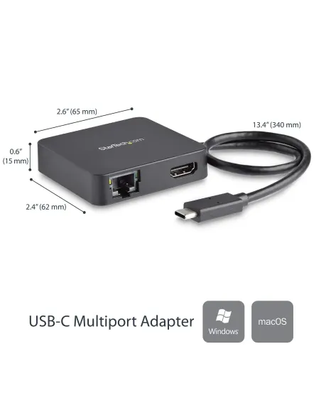 StarTech.com Adaptador Multipuertos USB C - Mini Dock Portátil USB-C 4K HDMI - Gigabit Ethernet - Hub USB 3.0 (1x USB-A 1x