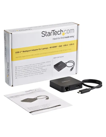 StarTech.com Adaptador Multipuertos USB C - Mini Dock Portátil USB-C 4K HDMI - Gigabit Ethernet - Hub USB 3.0 (1x USB-A 1x